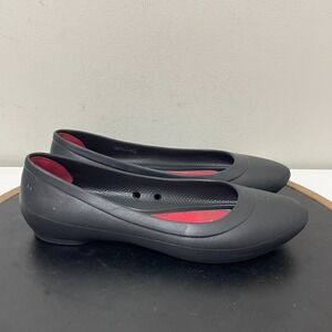 Crocs Rio Ballet Flats Womens 7 Black Pink Pointed Toe Slip On Comfort Shoes